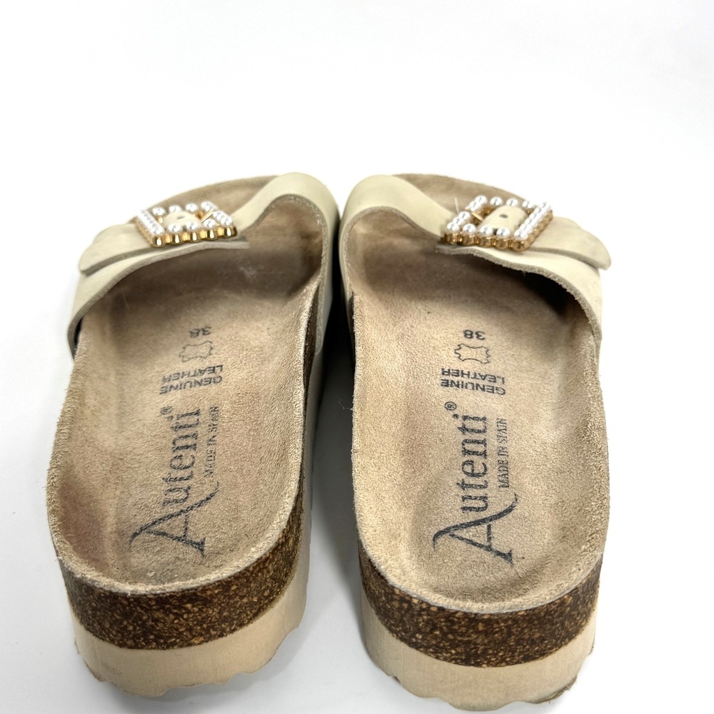 Autenti Batistella Womens Cream Leather Pearl Buckle Platform Slide Sandals 38 - Picture 5 of 10
